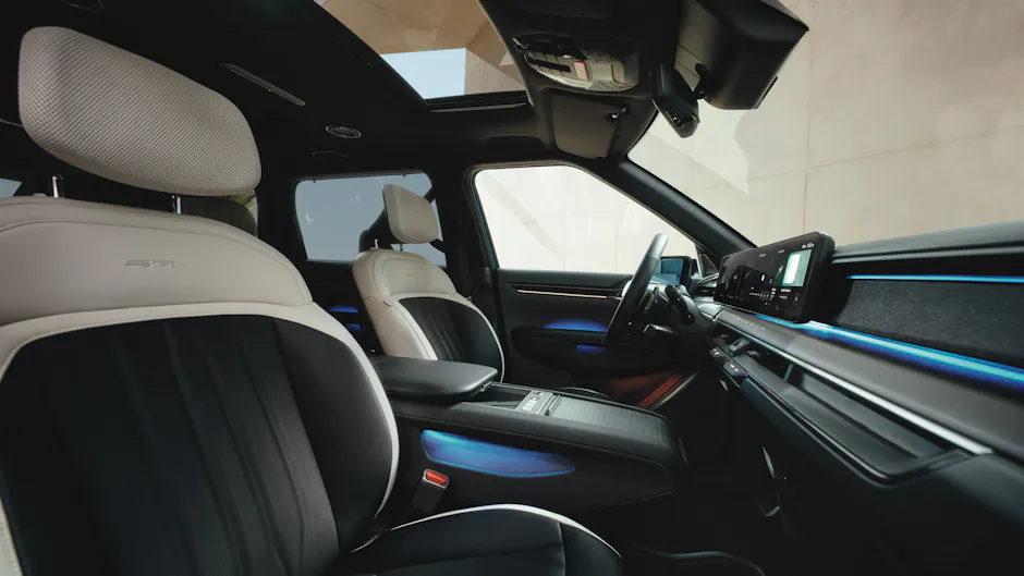 Intérieur durable de la Kia EV9 avec éclairage d'ambiance