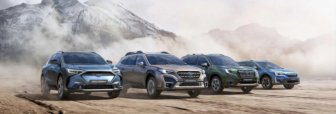 Il mondo del marchio Subaru, con una montagna sullo sfondo