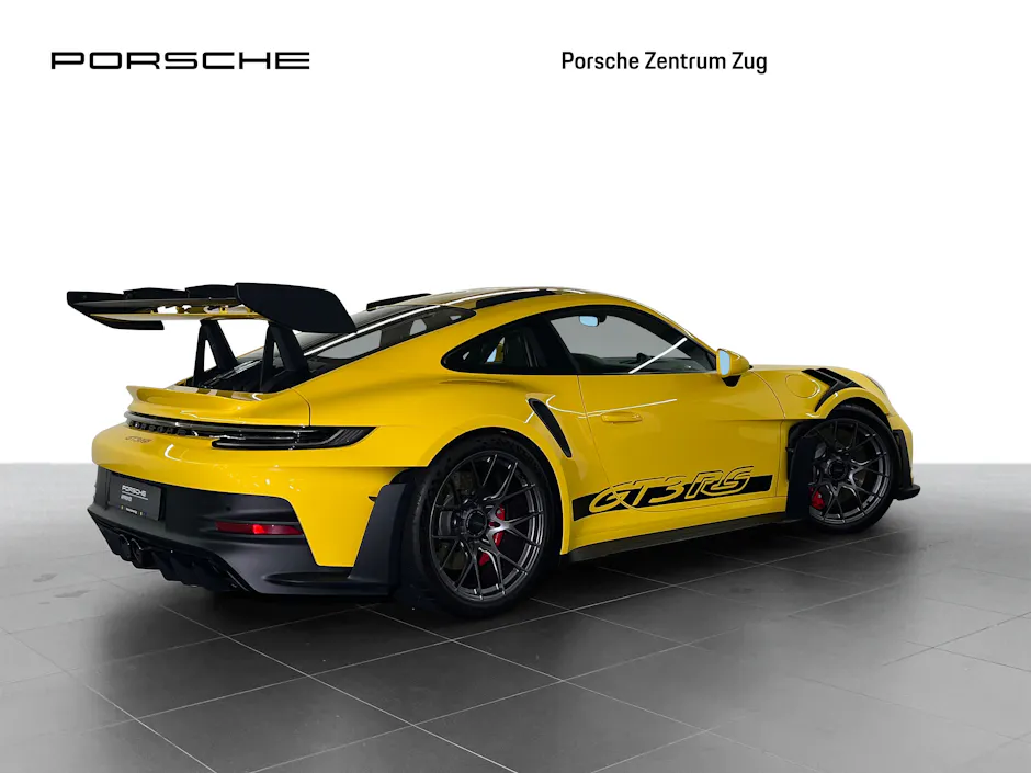 Porsche GT3 RS gialla vista di lato