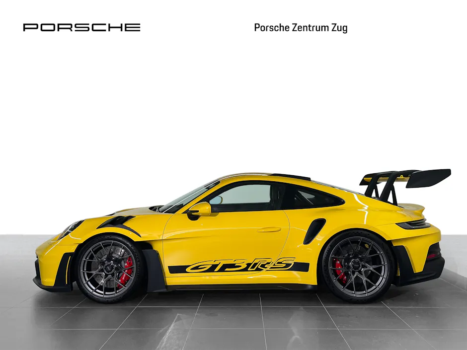 Porsche GT3 RS gialla vista di lato