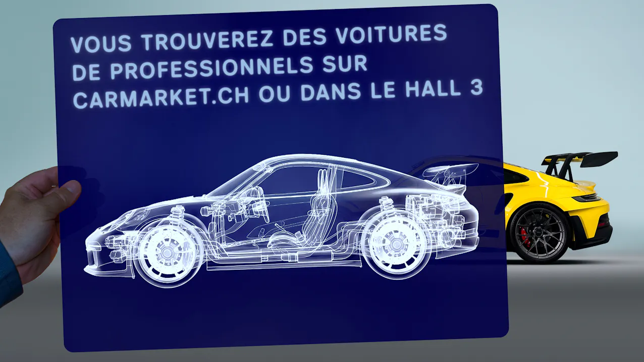 Graphique radiographique Porsche, par Carmarket, véhicules de professionnels dans le hall 3