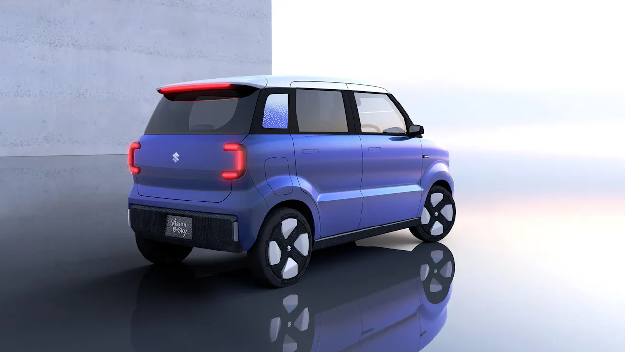 Suzuki Vision e-Sky, concept elettrico compatto blu, visto da dietro.