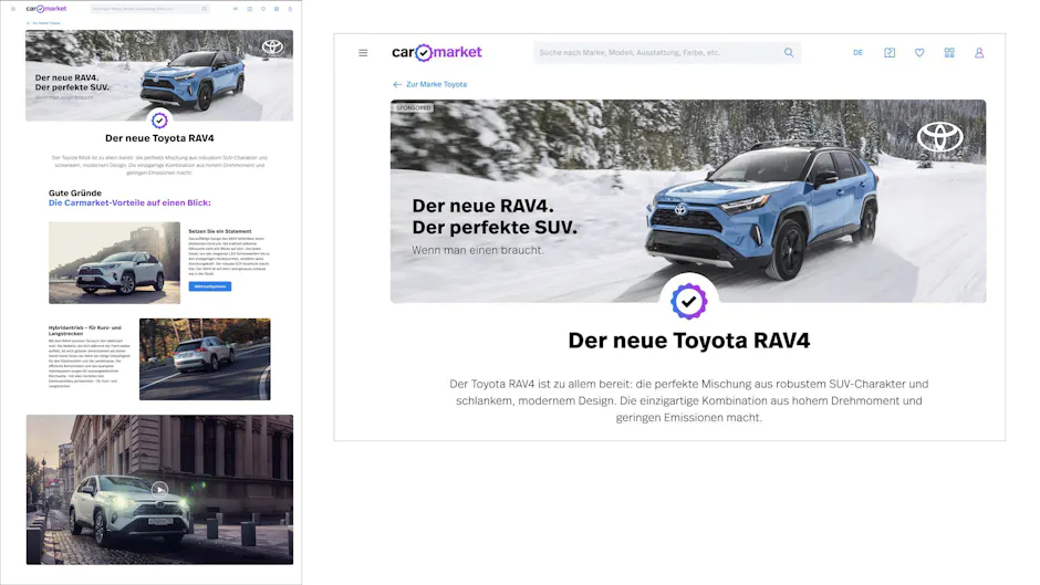 KAMPAGNENSEITE + TOP AD sur Carmarket